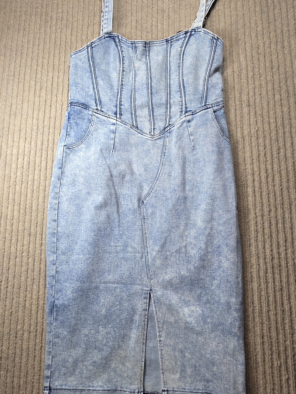 Women Denim Jean Halter Dress 90's Core Country Concert Stretch With Pockets LG